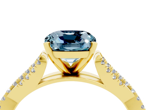Yellow gold Cushion Cut Aquamarine Solitaire Engagement Ring with Twisted Pavé Band and Four-Prong Setting_16