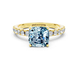 Yellow gold Cushion Cut Aquamarine Solitaire Pavé Band with Four-Prong Setting