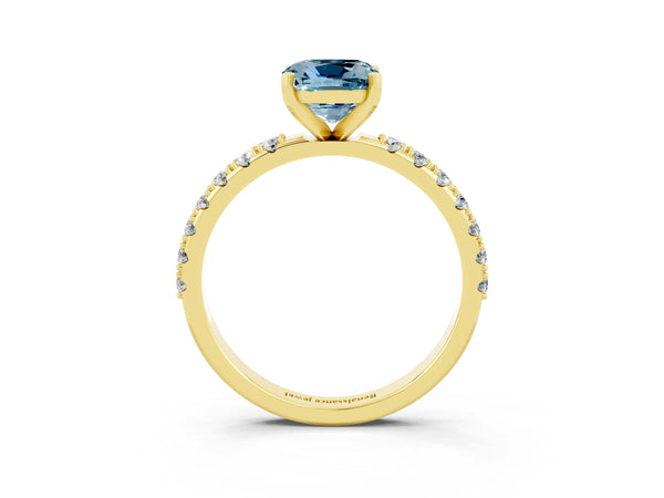 Yellow gold Cushion Cut Aquamarine Solitaire Pavé Band with Four-Prong Setting
