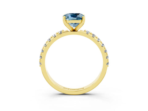 Yellow gold Cushion Cut Aquamarine Solitaire Pavé Band with Four-Prong Setting_3