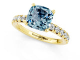 Yellow gold Cushion Cut Aquamarine Solitaire Pavé Engagement Ring with Round Band and Prong Setting_13