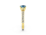 Yellow gold Cushion Cut Aquamarine Solitaire Pavé Engagement Ring with Round Band and Prong Setting_14