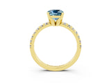 Yellow gold Cushion Cut Aquamarine Solitaire Pavé Engagement Ring with Round Band and Prong Setting_15