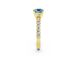 Yellow gold Cushion Cut Aquamarine Solitaire Pavé Engagement Ring with Round Band and Prong Setting_92