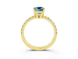 Yellow gold Cushion Cut Aquamarine Solitaire Pavé Engagement Ring with Round Band and Prong Setting_93