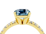 Yellow gold Cushion Cut Aquamarine Solitaire Pavé Engagement Ring with Round Band and Prong Setting_94