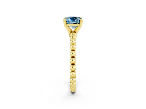 Yellow gold Cushion Cut Aquamarine Solitaire Ring with Beaded Band and Prong Setting_2