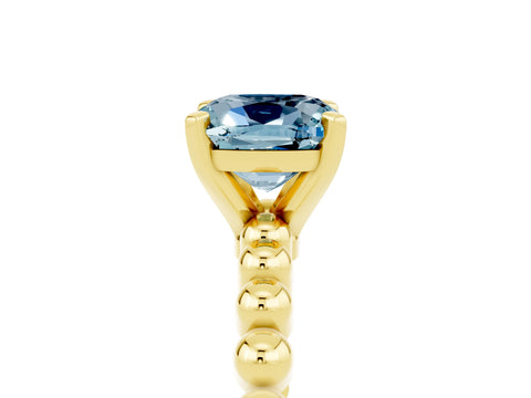Yellow gold Cushion Cut Aquamarine Solitaire Ring with Beaded Band and Prong Setting_5