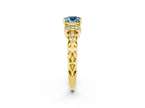 Yellow gold Cushion Cut Aquamarine Solitaire Ring with Filigree Band and Four-Prong Setting_26