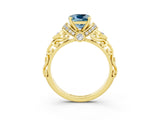 Yellow gold Cushion Cut Aquamarine Solitaire Ring with Filigree Band and Four-Prong Setting_27