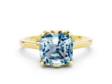 Yellow gold Cushion Cut Aquamarine Solitaire Ring with Flower Prong Setting and Classic Band_12
