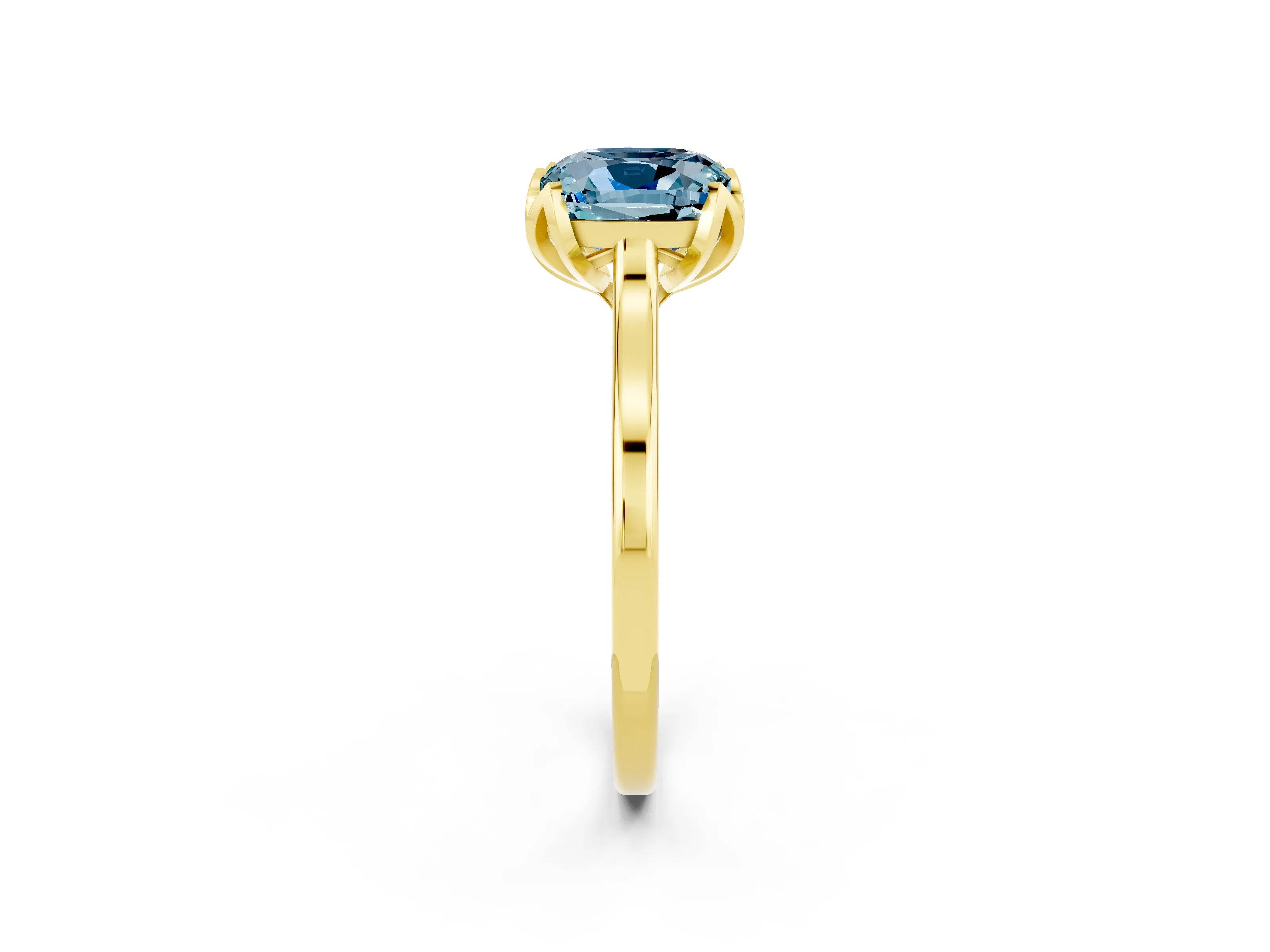 Yellow gold Cushion Cut Aquamarine Solitaire Ring with Flower Prong Setting and Classic Band_14