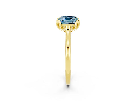 Yellow gold Cushion Cut Aquamarine Solitaire Ring with Flower Prong Setting and Classic Band_14
