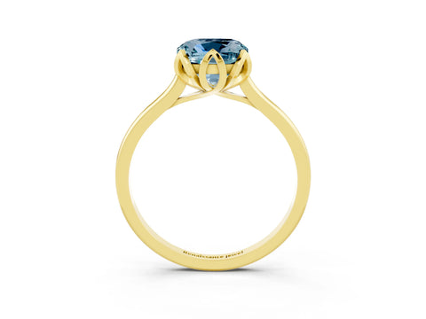 Yellow gold Cushion Cut Aquamarine Solitaire Ring with Flower Prong Setting and Classic Band_15