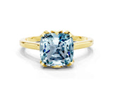 Yellow gold Cushion Cut Aquamarine Solitaire Ring with Flower Prong Setting and Classic Band_36