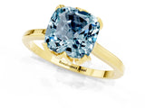 Yellow gold Cushion Cut Aquamarine Solitaire Ring with Flower Prong Setting and Classic Band_37