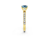 Yellow gold Cushion Cut Aquamarine Solitaire Ring with Pavé Accents and Four-Prong Setting_2