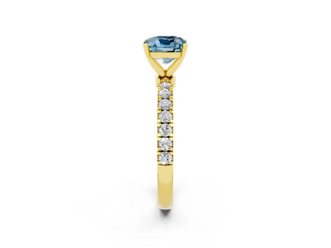 Yellow gold Cushion Cut Aquamarine Solitaire Ring with Pavé Accents and Four-Prong Setting_2