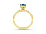 Yellow gold Cushion Cut Aquamarine Solitaire Ring with Pavé Accents and Four-Prong Setting_3
