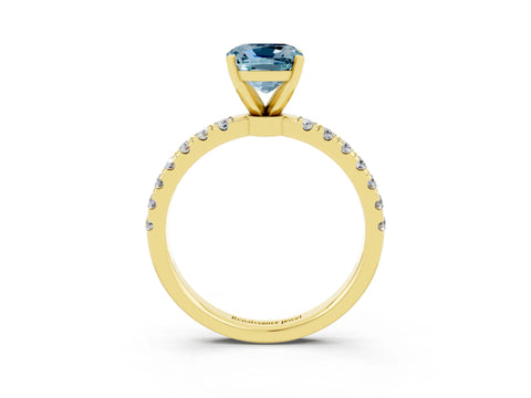 Yellow gold Cushion Cut Aquamarine Solitaire Ring with Pavé Accents and Four-Prong Setting_3
