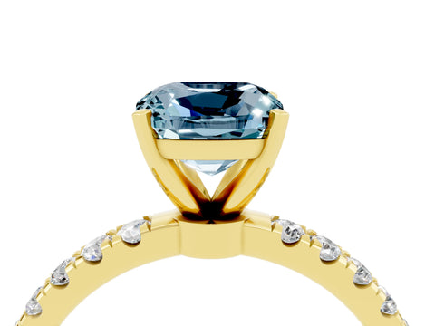 Yellow gold Cushion Cut Aquamarine Solitaire Ring with Pavé Accents and Four-Prong Setting_4