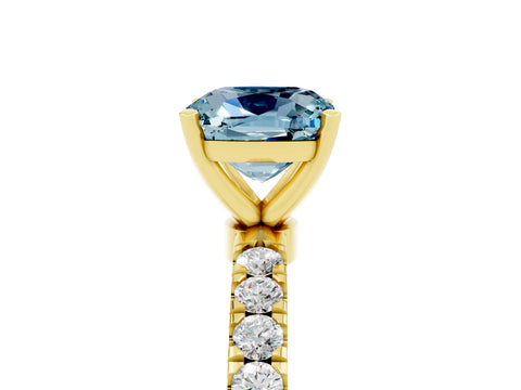 Yellow gold Cushion Cut Aquamarine Solitaire Ring with Pavé Accents and Four-Prong Setting_5