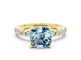 Yellow gold Cushion Cut Aquamarine Solitaire Ring with Pavé Band and Four-Prong Setting_24