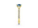 Yellow gold Cushion Cut Aquamarine Solitaire Ring with Pavé Band and Four-Prong Setting_26