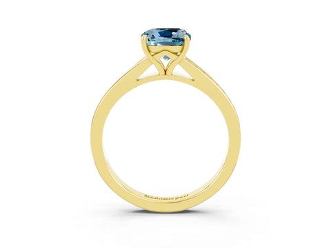 Yellow gold Cushion Cut Aquamarine Solitaire Ring with Pavé Band and Prong Setting_15