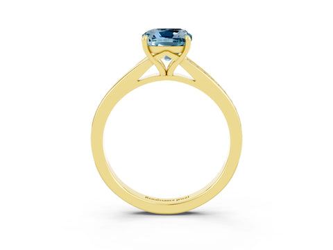 Yellow gold Cushion Cut Aquamarine Solitaire Ring with Pavé Band and Prong Setting_3