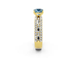 Yellow gold Cushion Cut Aquamarine Solitaire Ring with Pavé and Channel Set Band_2