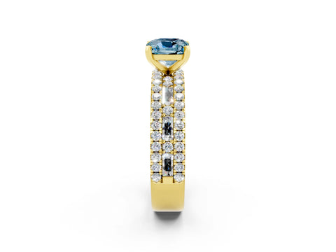 Yellow gold Cushion Cut Aquamarine Solitaire Ring with Pavé and Channel Set Band_2
