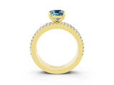 Yellow gold Cushion Cut Aquamarine Solitaire Ring with Pavé and Channel Set Band_3