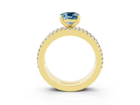 Yellow gold Cushion Cut Aquamarine Solitaire Ring with Pavé and Channel Set Band_3