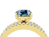 Yellow gold Cushion Cut Aquamarine Solitaire Ring with Pavé and Channel Set Band_4