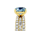 Yellow gold Cushion Cut Aquamarine Solitaire Ring with Pavé and Channel Set Band_5