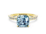 Yellow gold Cushion Cut Aquamarine Solitaire Ring with Pave Band and Four Prong Setting_24