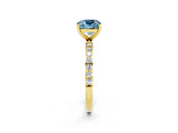 Yellow gold Cushion Cut Aquamarine Solitaire Ring with Pave Band and Four Prong Setting_26