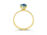 Yellow gold Cushion Cut Aquamarine Solitaire Ring with Pave Band and Four Prong Setting_27