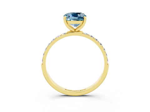 Yellow gold Cushion Cut Aquamarine Solitaire Ring with Pave Band and Four Prong Setting_27