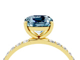 Yellow gold Cushion Cut Aquamarine Solitaire Ring with Pave Band and Four Prong Setting_28