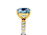 Yellow gold Cushion Cut Aquamarine Solitaire Ring with Pave Band and Four Prong Setting_29
