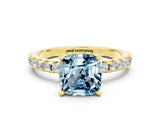 Yellow gold Cushion Cut Aquamarine Solitaire Ring with Round  Pavé Band and Four-Prong Setting_36