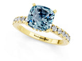 Yellow gold Cushion Cut Aquamarine Solitaire Ring with Round  Pavé Band and Four-Prong Setting_37