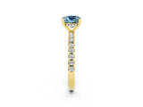 Yellow gold Cushion Cut Aquamarine Solitaire Ring with Round  Pavé Band and Four-Prong Setting_38