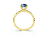 Yellow gold Cushion Cut Aquamarine Solitaire Ring with Round  Pavé Band and Four-Prong Setting_39
