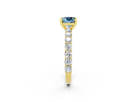 Yellow gold Cushion Cut Aquamarine Solitaire Ring with Shared Prong Pavé Band and Four-Prong Setting_2