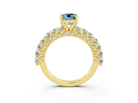 Yellow gold Cushion Cut Aquamarine Solitaire Ring with Shared Prong Pavé Band and Four-Prong Setting_3