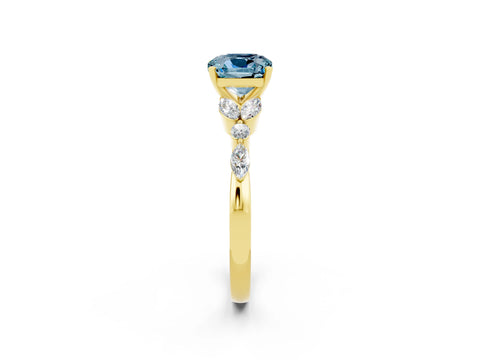 Yellow gold Cushion Cut Aquamarine Solitaire Ring with Side Stones and Four-Prong Setting_14