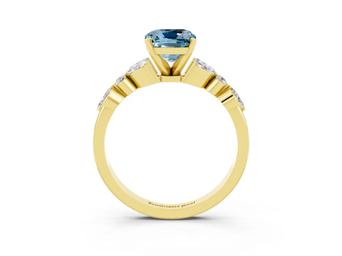 Yellow gold Cushion Cut Aquamarine Solitaire Ring with Side Stones and Four-Prong Setting_15